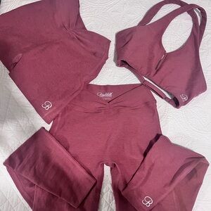 Bombshell Sportswear Mauve Leggings, Shorts and Sports Bra Set Size XS